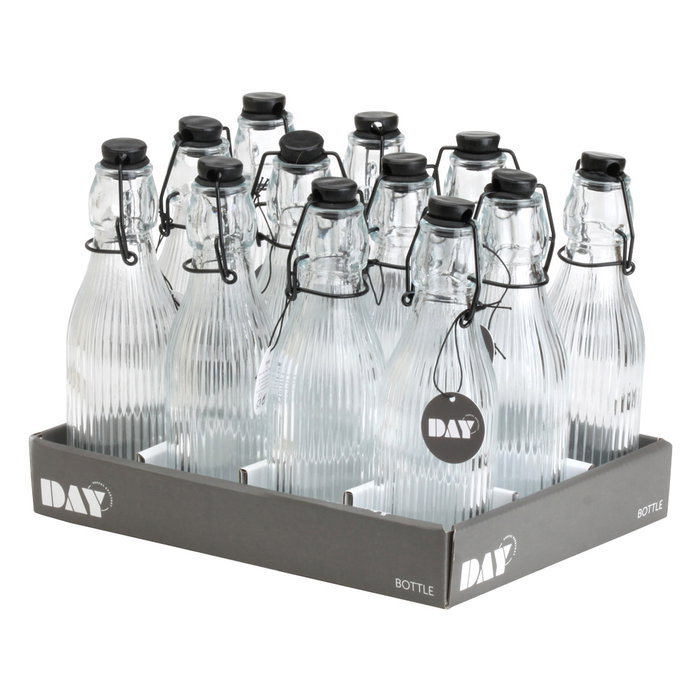 Day Botella de Vidrio Rayada 250 ml con Tapón Mecánico Transparente Day Botella de Vidrio Rayada 250 ml con Tapón Mecánico Transparente