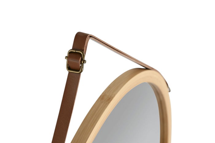 DKD Home Decor Espejo Redondo 2 x 45 x 45 cm Bambú y Cristal Natural