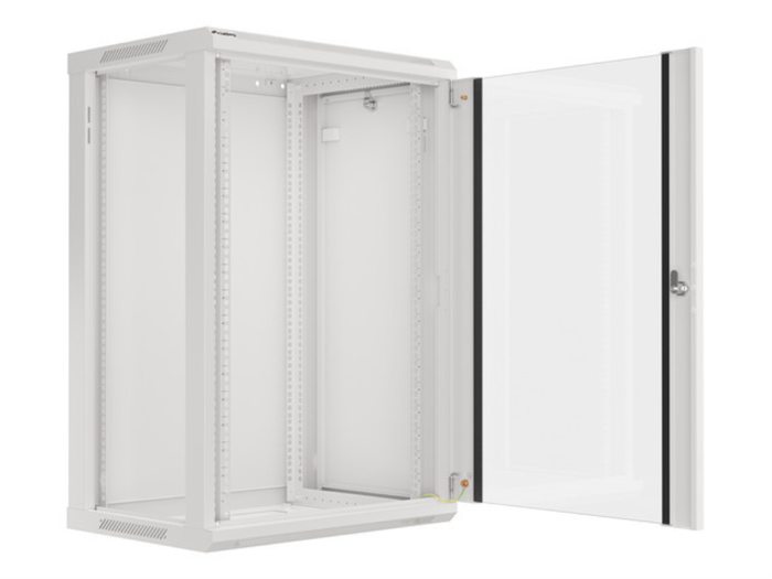 Lanberg Armario Rack 19 Pulgadas 18U 600x450mm Gris con Puerta de Cristal Templado y Ventiladores