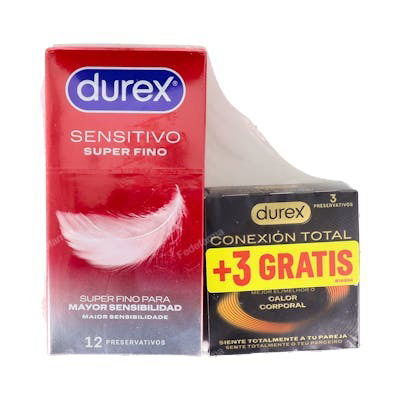 Durex Sensitivo + Conexion Total Preservativos, 12 Un + 3 Un Durex Sensitivo + Conexion Total Preservativos, 12 Un + 3 Un