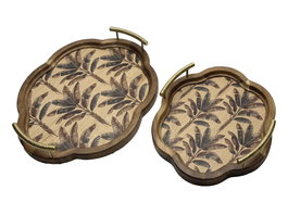 DKD Home Decor Set de 2 Bandejas de Acacia y Metal Marrón 40x38x4.5 cm