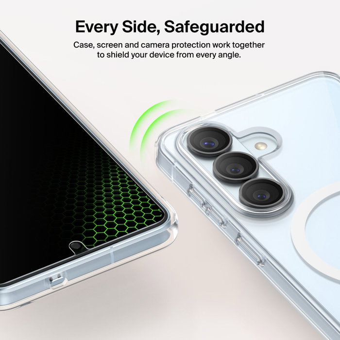 Belkin 3 en 1 Bundle para Samsung Galaxy S26+: Funda SheerForce Clear, Protector de Pantalla y Protector de Cámara