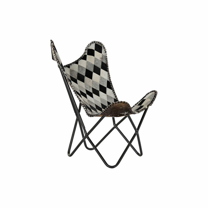 DKD Home Decor Sillón de Piel Marrón con Diseño de Rombos y Estructura de Hierro