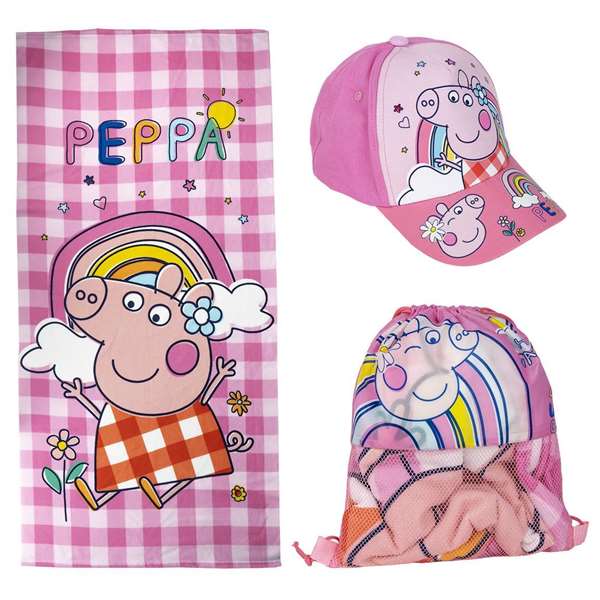 Cerdá Saquito con Toalla y Gorra Infantil Peppa Pig para Niños de 2 a 8 Años Rosa
