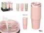 Kinvara Vaso Doble Capa Térmico 900 ml, Colores Surtidos (Beige, Rosa, Verde), Dimensiones: 9.8x23x9 cm, Material Metal SS, Plástico PP y Silicona (Set de 12)