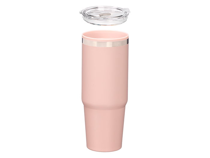Kinvara Vaso Doble Capa Térmico 900 ml, Colores Surtidos (Beige, Rosa, Verde), Dimensiones: 9.8x23x9 cm, Material Metal SS, Plástico PP y Silicona (Set de 12)