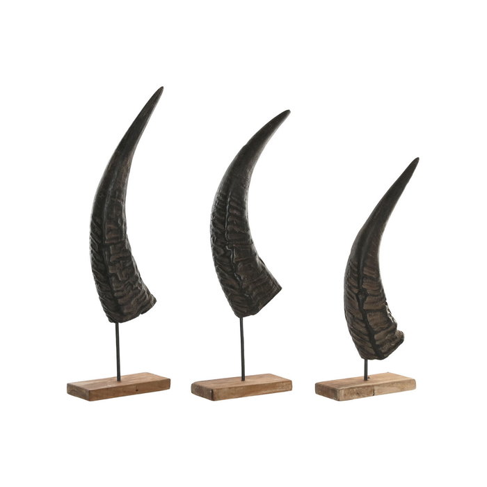 DKD Home Decor Set de Decoración de 3 Cuernos de Búfalo con Soporte DKD Home Decor Set de Decoración de 3 Cuernos de Búfalo con Soporte
