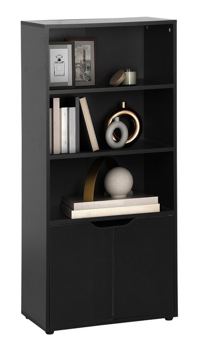 Inde Estantería de Madera de 4 Niveles con Puerta Móvil, Mueble para Almacenaje, 59x29x120 cm