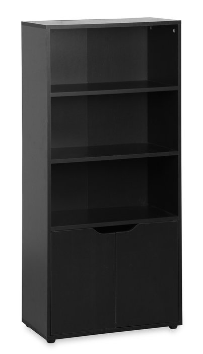 Inde Estantería de Madera de 4 Niveles con Puerta Móvil, Mueble para Almacenaje, 59x29x120 cm