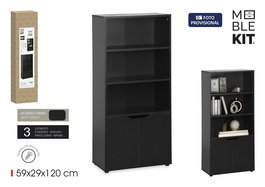 Inde Estantería de Madera de 4 Niveles con Puerta Móvil, Mueble para Almacenaje, 59x29x120 cm