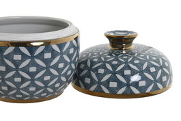 DKD Home Decor Tibor Porcelana Azul Dorado 18.5 x 20 x 18.5 cm