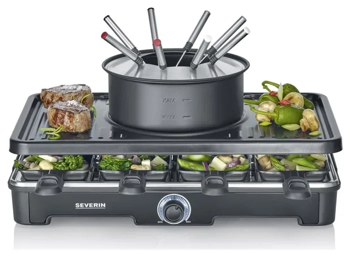 Severin Combo Raclette-Fondue RG2347 para 8 personas, Negro Severin Combo Raclette-Fondue RG2347 para 8 personas, Negro