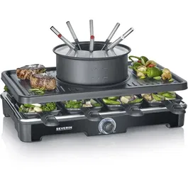 Severin RG2347 Combo Raclette-Fondue para 8 personas con Caquelon, Tenedores y Espátulas - Negro