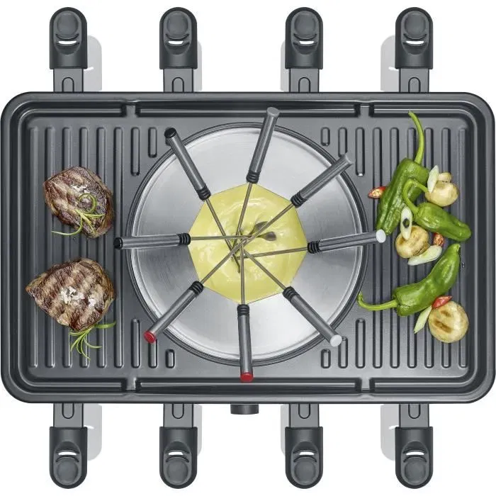 Severin RG2347 Combo Raclette-Fondue para 8 personas con Caquelon, Tenedores y Espátulas - Negro