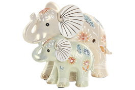 DKD Home Decor Figura de Elefante en Resina Verde y Beige