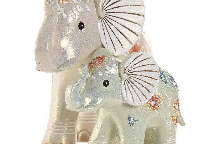 DKD Home Decor Figura de Elefante en Resina Verde y Beige