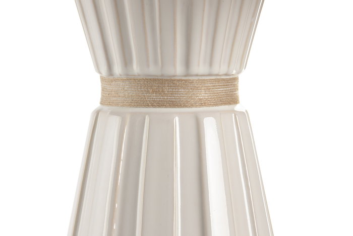 DKD Home Decor Lámpara de Sobremesa Romántica, 2 Unidades, Blanco y Beige, 42x66 cm, Porcelana y Lino, Bombilla E27 No Incluida