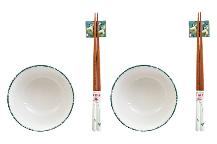 DKD Home Decor Set de Sushi de 6 Piezas en Porcelana y Madera Verde/Blanco, 25x25x6,5 cm