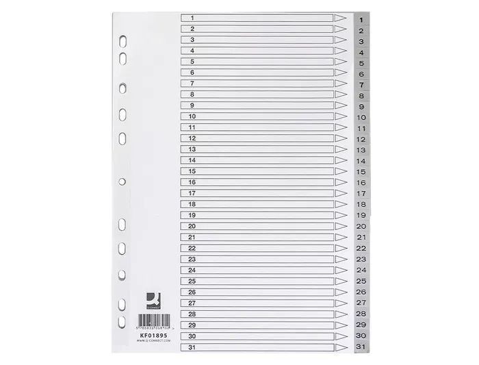 Q-connect Separador Numérico 1-31 Din A4 Plástico Juego de 31 Separadores