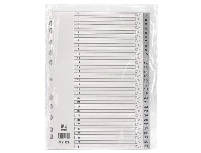 Q-connect Separador Numérico 1-31 Din A4 Plástico Juego de 31 Separadores
