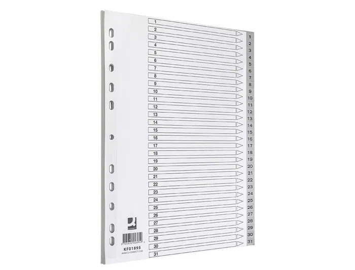 Q-connect Separador Numérico 1-31 Din A4 Plástico Juego de 31 Separadores