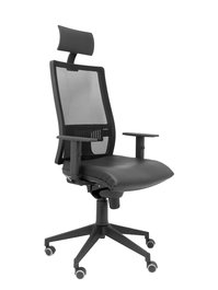 Silla de oficina Horna con mecanismo Sincro tapizada con Similpiel color Negro. Equipada con lumbar 1D, Brazos 1D, Cabecero Fijo y Ruedas de parqué