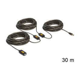 DeLOCK Cable de extensión USB 2.0 de 30m, USB A a USB A, Negro