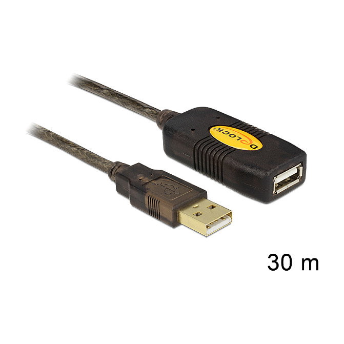 DeLOCK Cable de extensión USB 2.0 de 30m, USB A a USB A, Negro DeLOCK Cable de extensión USB 2.0 de 30m, USB A a USB A, Negro