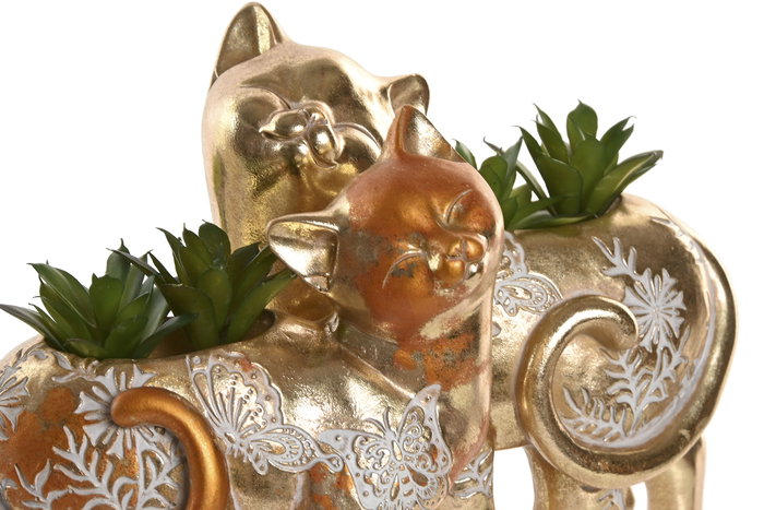 DKD Home Decor Planta Dorado Verde Gato Resina 18.5 x 8.5 x 19.5 cm (4 Unidades)