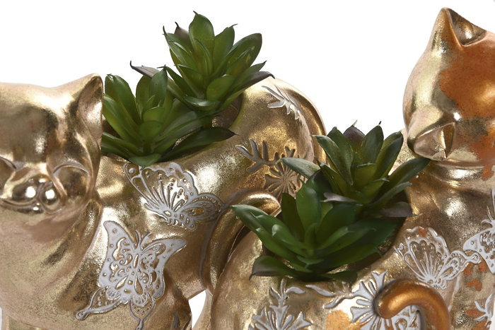 DKD Home Decor Planta Dorado Verde Gato Resina 18.5 x 8.5 x 19.5 cm (4 Unidades)