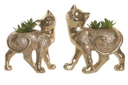 DKD Home Decor Planta Dorado Verde Gato Resina 18.5 x 8.5 x 19.5 cm (4 Unidades)
