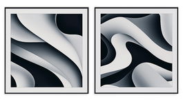DKD Home Decor Cuadro Moderno Abstracto Blanco Negro Aluminio MDF 80 x 80 x 3.5 cm (2 Unidades)