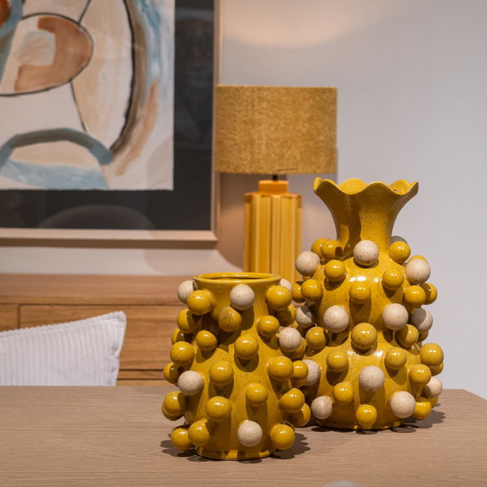 Jarrón Amarillo-Blanco Cerámica 28,30 X 28,30 X 39,70 cm