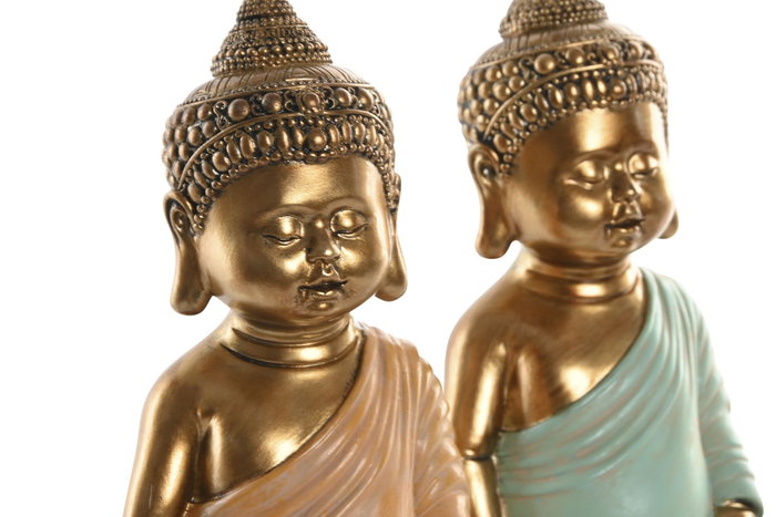 DKD Home Decor Figura de Buda en Resina, Pack de 2, Rosa y Verde