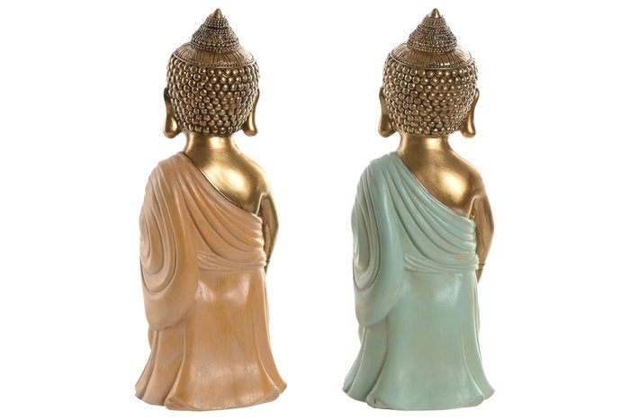 DKD Home Decor Figura de Buda en Resina, Pack de 2, Rosa y Verde