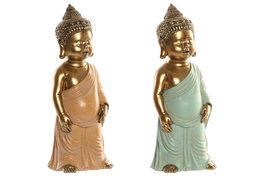 DKD Home Decor Figura de Buda en Resina, Pack de 2, Rosa y Verde