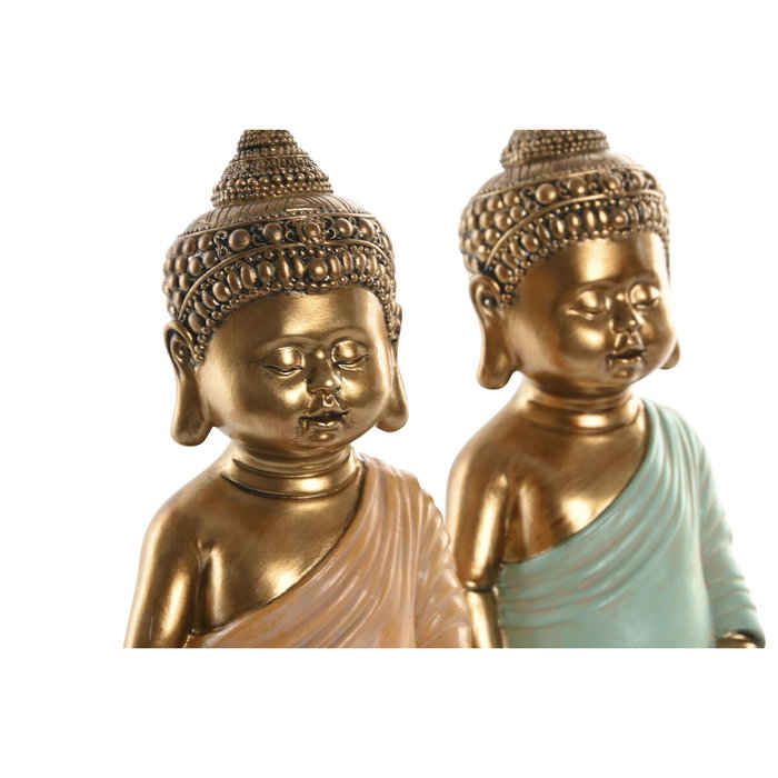 DKD Home Decor Figura de Buda en Resina, Pack de 2, Rosa y Verde