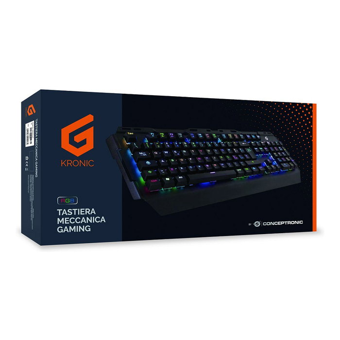 CONCEPTRONIC KRONIC Teclado Gaming con Cable USB Interruptor Mecánico Blue Switches QWERTY Italiano Retroiluminación LED RGB Negro CONCEPTRONIC KRONIC Teclado Gaming con Cable USB Interruptor Mecánico Blue Switches QWERTY Italiano Retroiluminación LED RGB Negro
