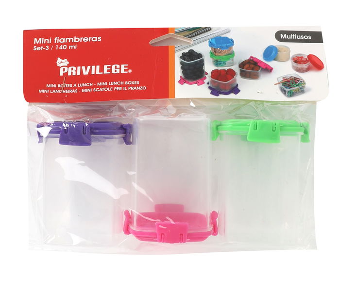 Privilege Set 3 Mini Fiambreras 140ml 6.2 cm Ancho x 7.6 cm Alto x 5.8 cm Largo (24 Unidades)