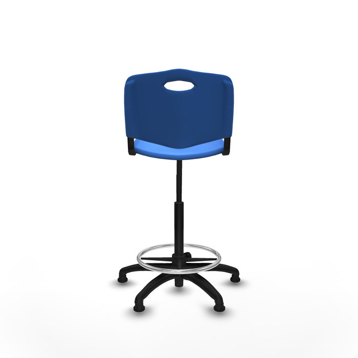 Taburete Robledo con mecanismo Giratorio de PVC color Azul. Equipado con Base poliamida negra, Sin brazosy Topes