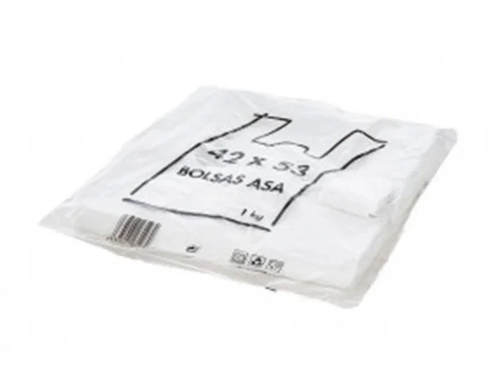 Blanca Bolsa Camiseta 70% Reciclado Blanca 50 mc 42x53 cm Plástico Apta Legislación Bolsas 2022