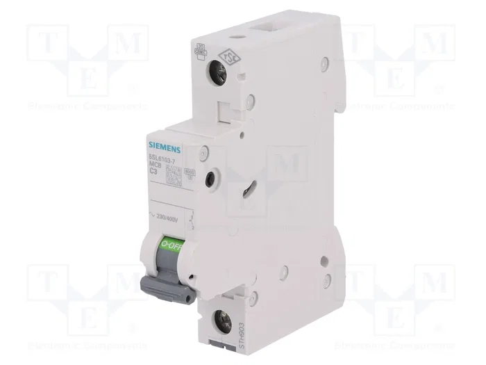 SIEMENS 5SL6103-7 Interruptor magnetotérmico 1 Polo 3A Característica C SIEMENS 5SL6103-7 Interruptor magnetotérmico 1 Polo 3A Característica C