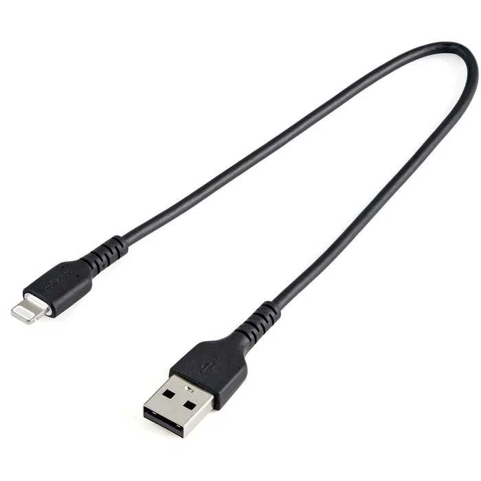 StarTech RUSBLTMM30CMB Cable USB-A a Lightning 30 cm / 0.3 m - Negro - Reforzado con Fibra de Aramida, Blindaje EMI, TPE, Resistente para Carga y Sincronización