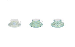 DKD Home Decor Set de Tazas y Platillos de Porcelana Estilo Árabe, Surtido de Colores