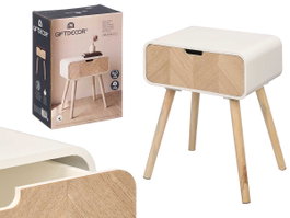 GIFTDECOR Mesa Auxiliar de 1 Cajón Blanca y Madera