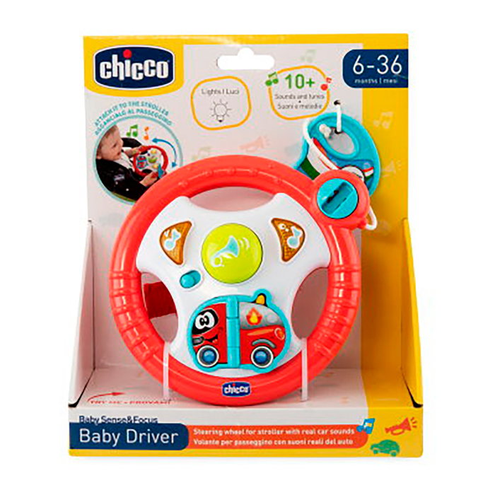 Chicco 00012118000000 Volante Electrónico Baby Driver para Bebé con Sonidos, Actividades y Gancho Universal para Cochecitos +6 Meses