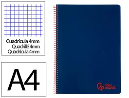 Liderpapel Cuaderno espiral A4 Wonder tapa plástico 80 hojas 90gr cuadro 4mm con margen azul marino