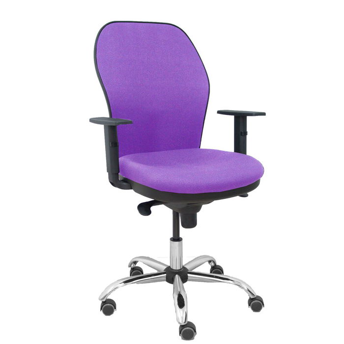 Silla de oficina Jorquera con mecanismo Sincro tapizada con Tela color Lila. Equipada con lumbar 1D, Brazos 1D y Ruedas de parqué Silla de oficina Jorquera con mecanismo Sincro tapizada con Tela color Lila. Equipada con lumbar 1D, Brazos 1D y Ruedas de parqué