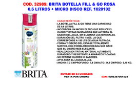 BRITA Botella Fill & Go Rosa 0,6 LT + Micro Disco