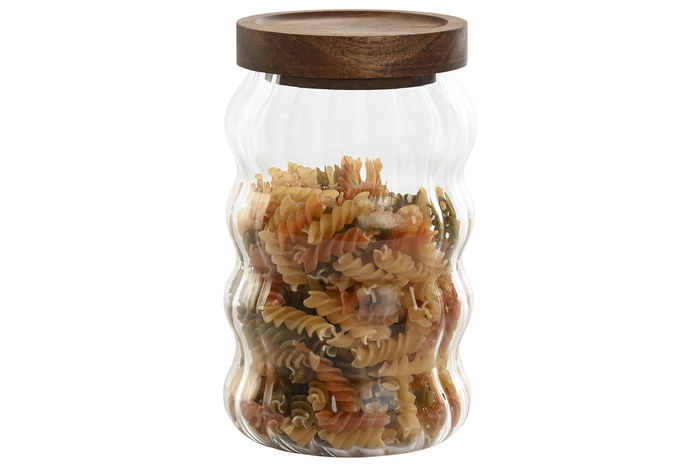 DKD Home Decor Bote Set de 3 Transparente Natural Cristal Acacia 9 x 17 x 9 cm